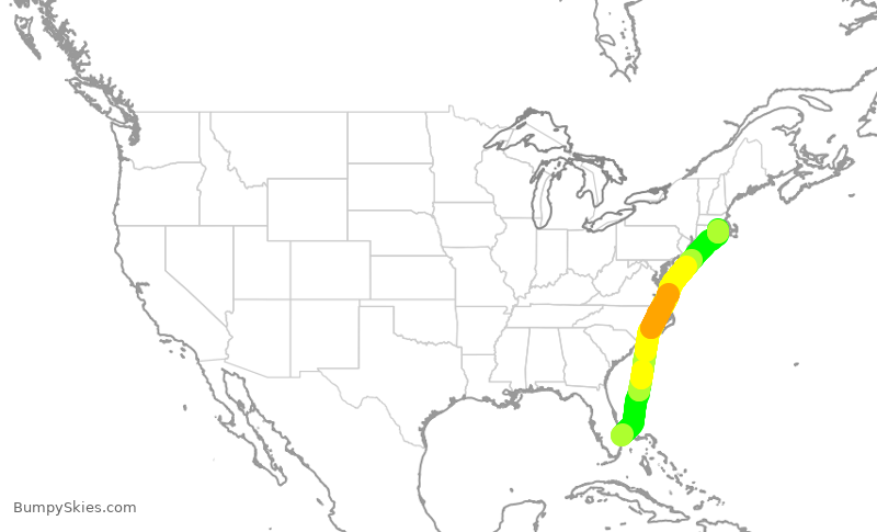 Turbulence forecast map for JBU388, KDJT to PVD