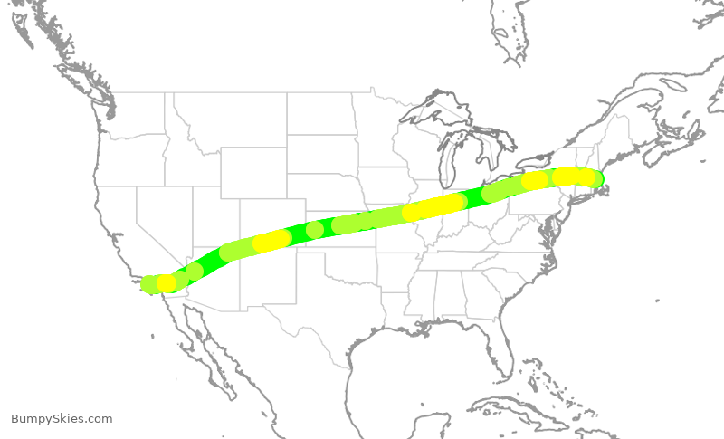 Turbulence forecast map for JBU388, LAX to BOS