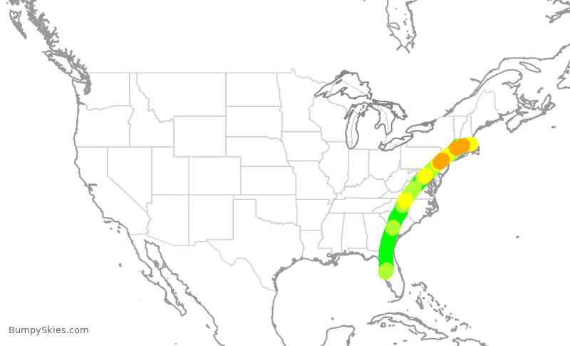 Turbulence forecast map for JBU391, BOS to TPA