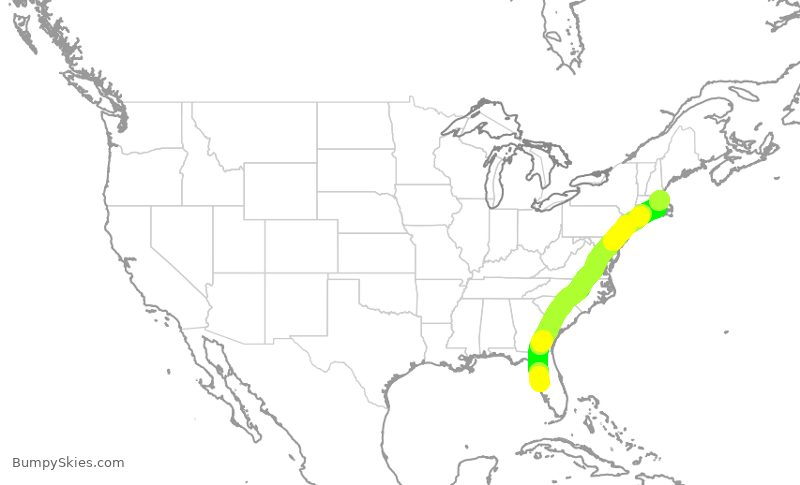 Turbulence forecast map for JBU392, TPA to BOS