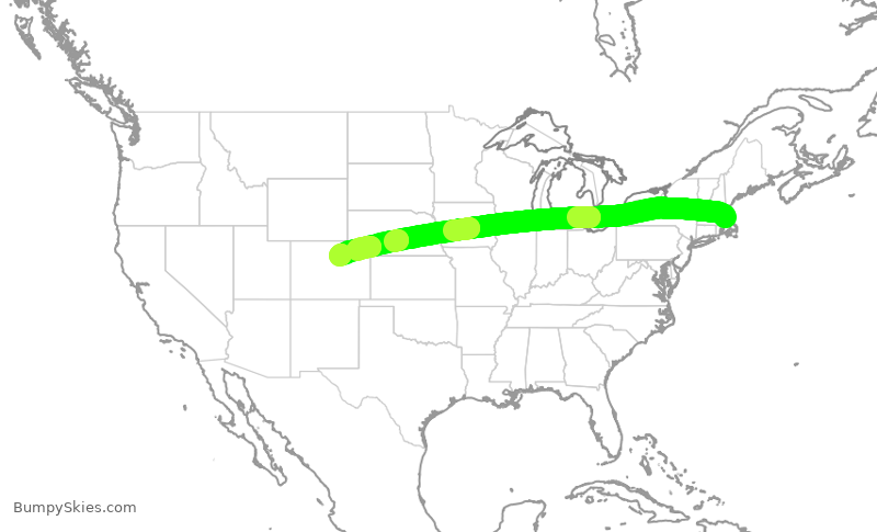 Turbulence forecast map for JBU393, BOS to DEN