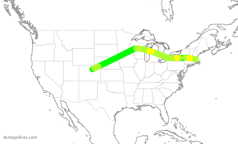 Turbulence forecast map for JBU394, DEN to BOS