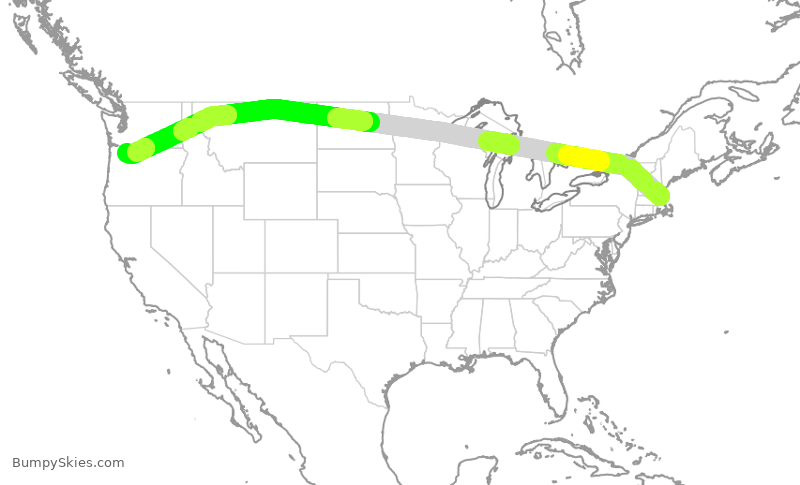Turbulence forecast map for JBU395, BOS to PDX