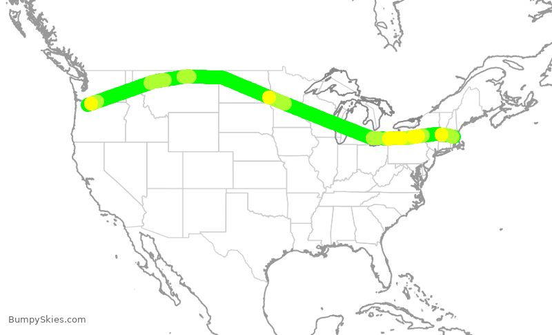 Turbulence forecast map for JBU396, PDX to BOS