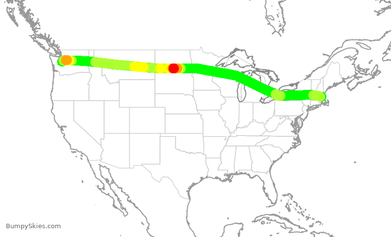 Turbulence forecast map for JBU398, SEA to BOS