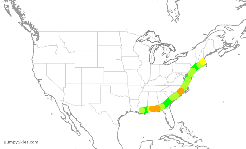Turbulence forecast map for JBU400, MSY to BOS
