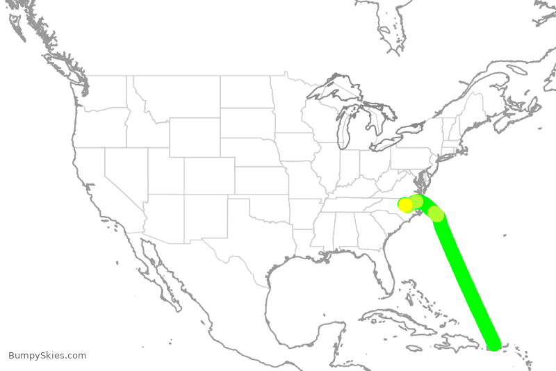 Turbulence forecast map for JBU404, SJU to RDU