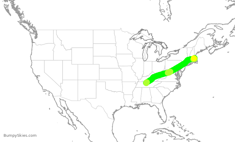 Turbulence forecast map for JBU407, BOS to BNA