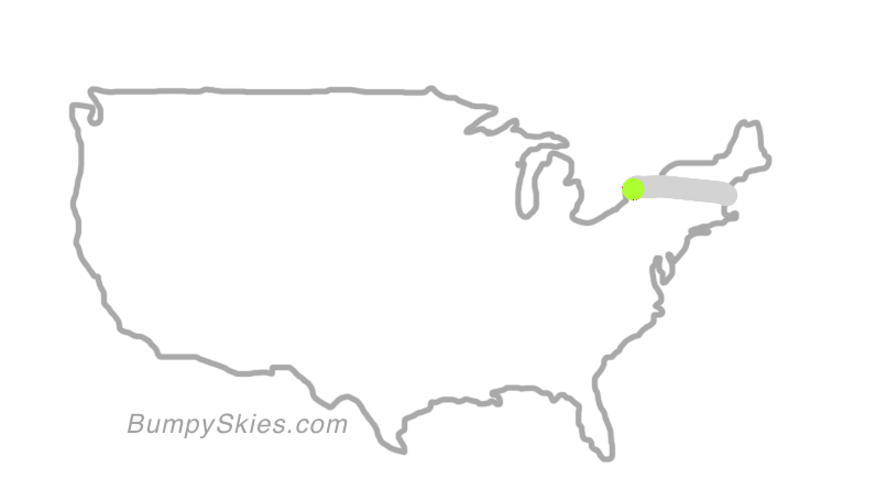 Map of continental US with illustrated flight path and turbulence forecast (described in text below)