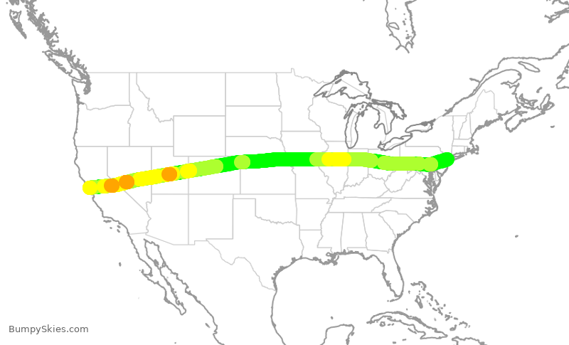 Turbulence forecast map for JBU415, JFK to SFO