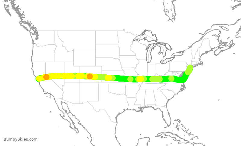 Turbulence forecast map for JBU416, SFO to JFK