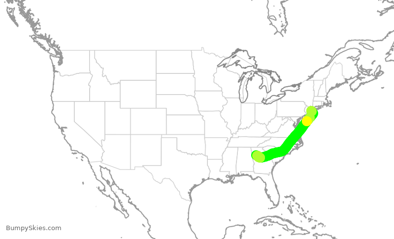 Turbulence forecast map for JBU419, JFK to ATL