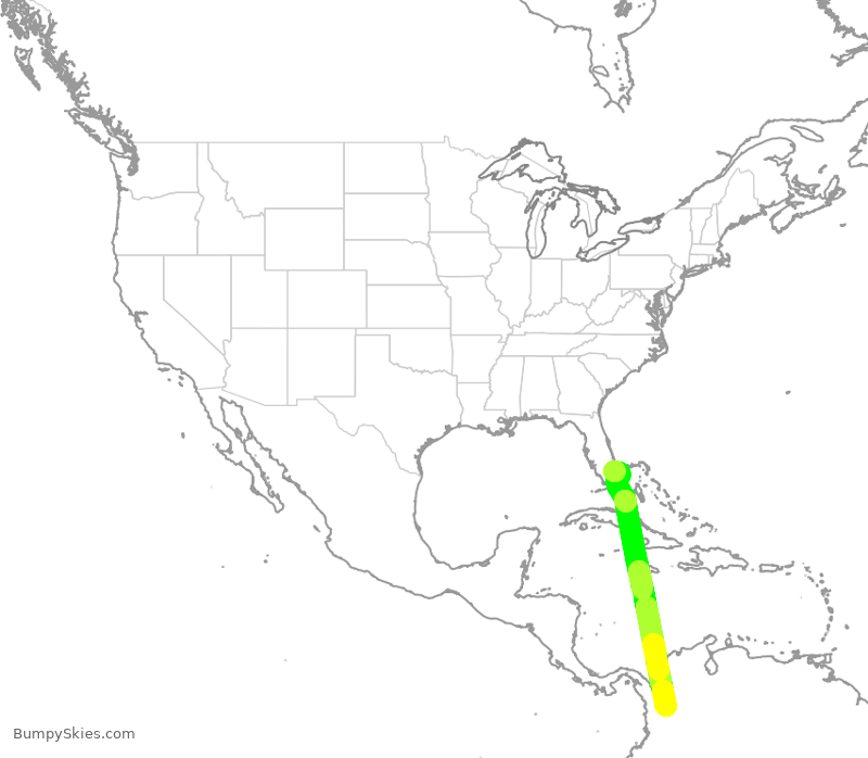 Turbulence forecast map for JBU41, FLL to MDE