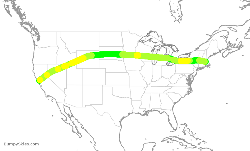 Turbulence forecast map for JBU434, SFO to BOS