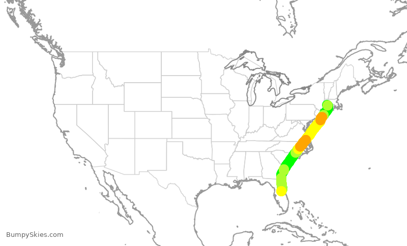 Turbulence forecast map for JBU437, BDL to MCO
