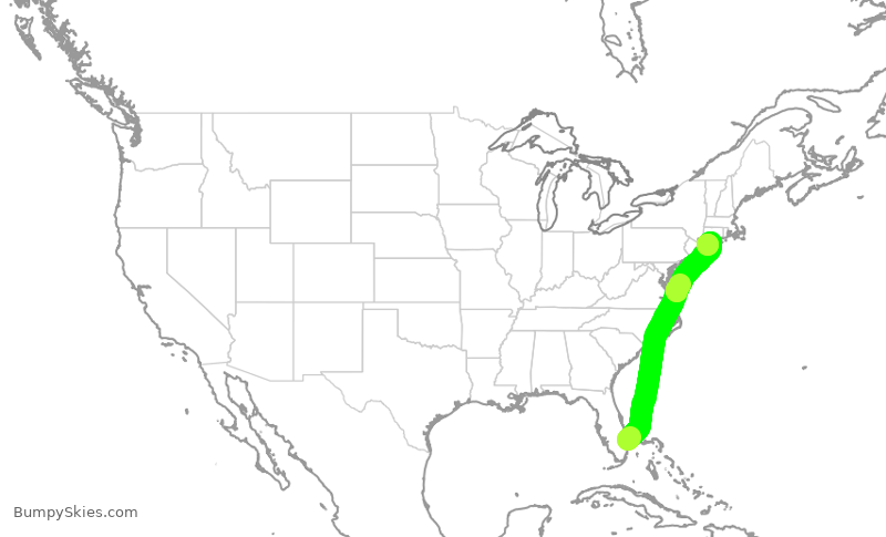 Turbulence forecast map for JBU444, PBI to ISP