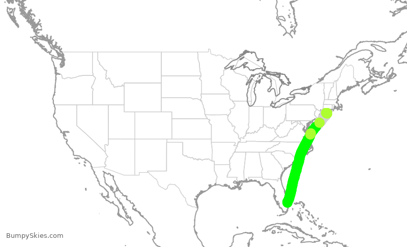 Turbulence forecast map for JBU445, ISP to PBI