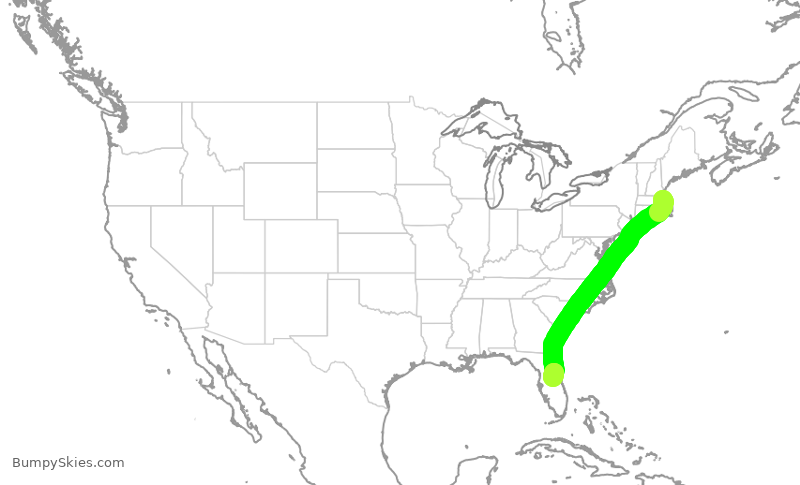 Turbulence forecast map for JBU451, BOS to MCO