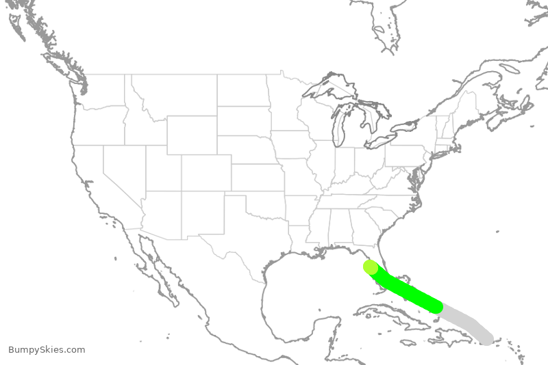 Turbulence forecast map for JBU452, SJU to TPA
