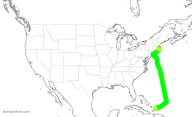 Turbulence forecast map for JBU453, BOS to PLS
