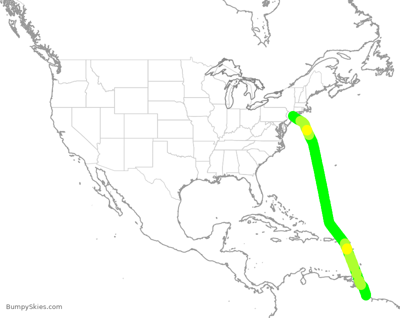 Turbulence forecast map for JBU465, JFK to GEO