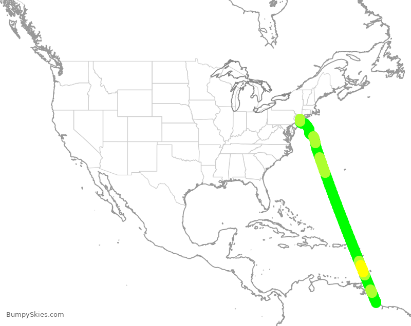 Turbulence forecast map for JBU466, GEO to JFK