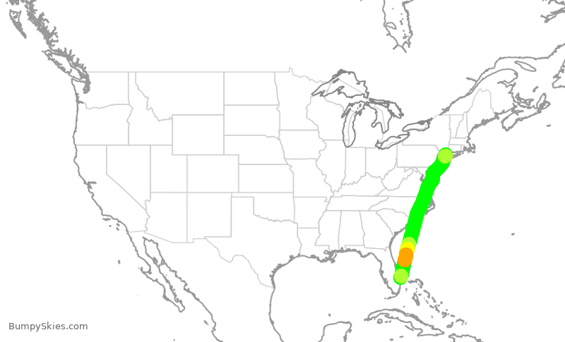 Turbulence forecast map for JBU467, HPN to DJT