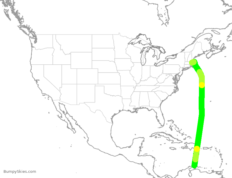 Turbulence forecast map for JBU474, AUA to BOS