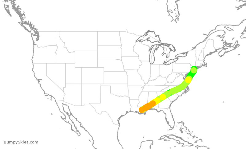 Turbulence forecast map for JBU476, MSY to JFK