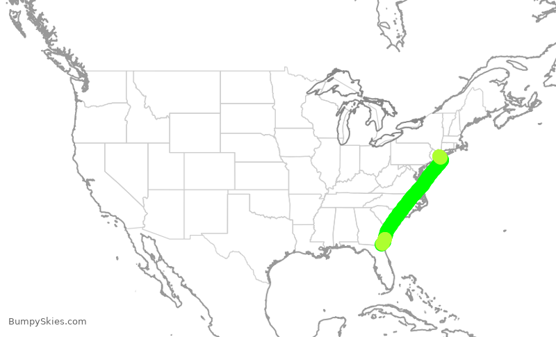 Turbulence forecast map for JBU477, JFK to JAX