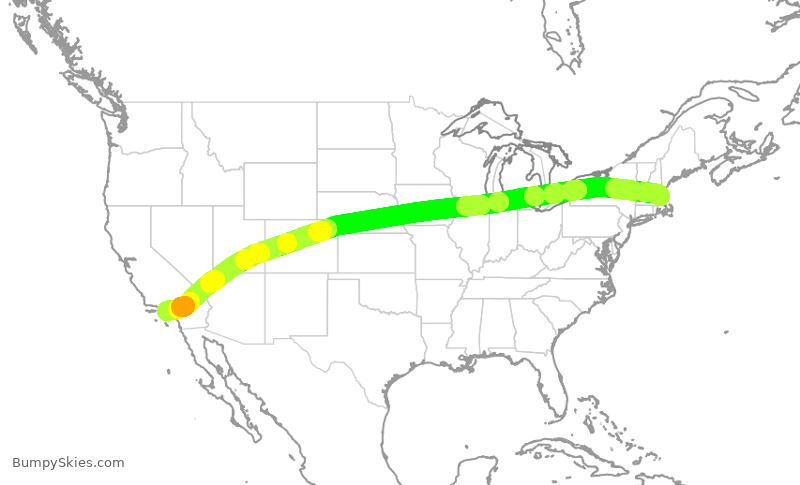 Turbulence forecast map for JBU487, BOS to LAX