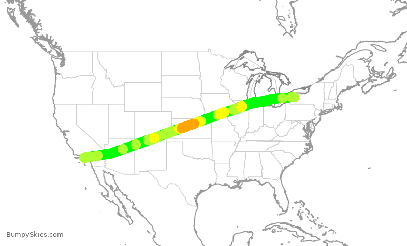 Turbulence forecast map for JBU491, BUF to LAX