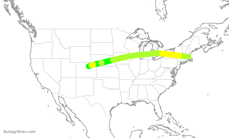Turbulence forecast map for JBU493, BOS to DEN