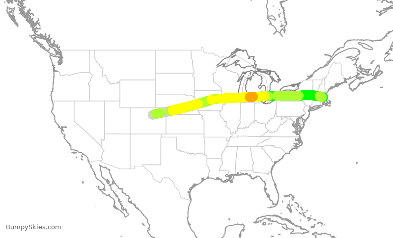 Turbulence forecast map for JBU494, DEN to BOS