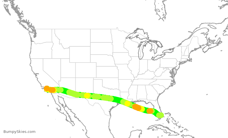 Turbulence forecast map for JBU500, LAX to FLL