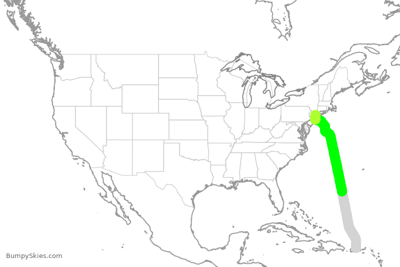 Turbulence forecast map for JBU504, SJU to JFK