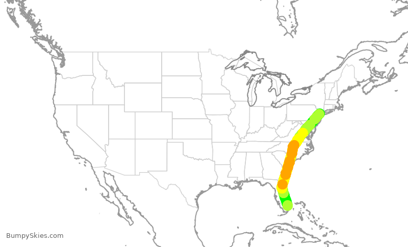 Turbulence forecast map for JBU506, FLL to EWR