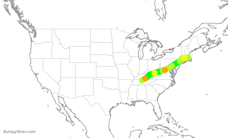 Turbulence forecast map for JBU507, BOS to BNA