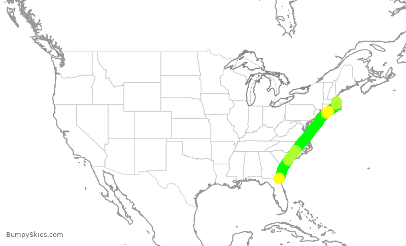Turbulence forecast map for JBU509, BOS to JAX