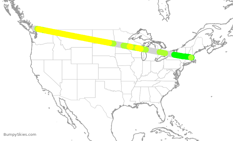 Turbulence forecast map for JBU50, YVR to BOS