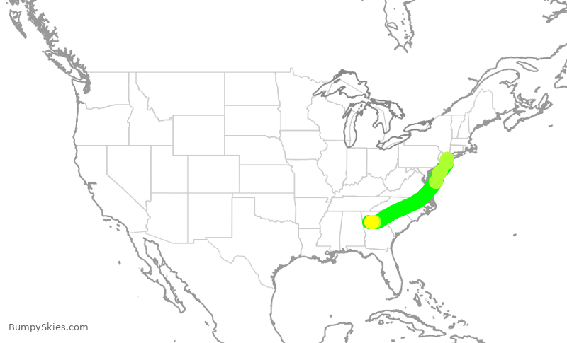 Turbulence forecast map for JBU520, ATL to JFK