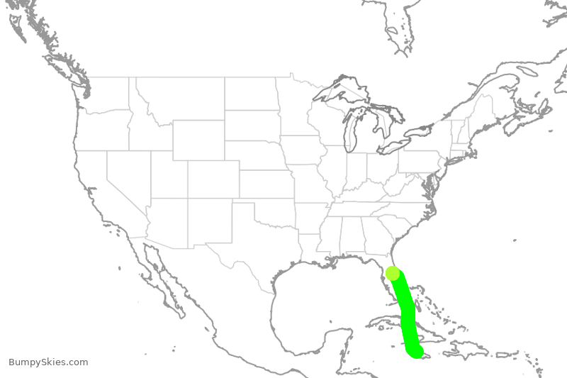 Turbulence forecast map for JBU521, MCO to MBJ
