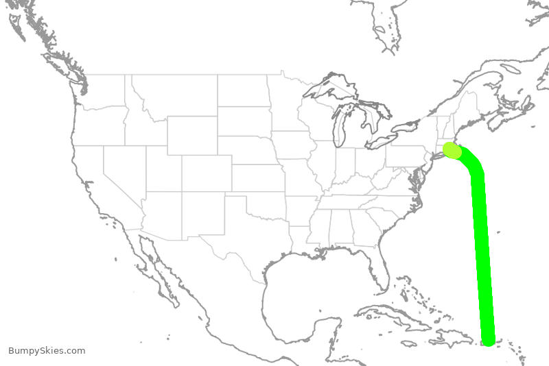 Turbulence forecast map for JBU526, JSJ to PVD