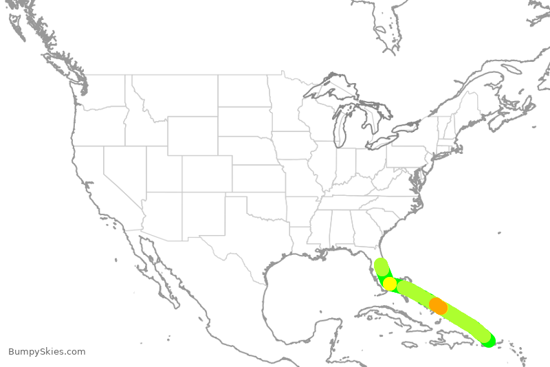 Turbulence forecast map for JBU534, SJU to MCO