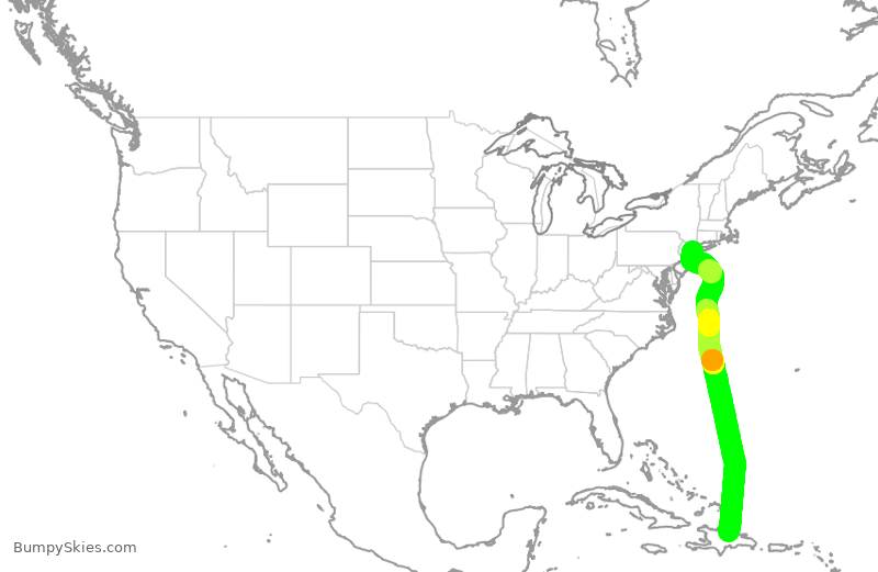 Turbulence forecast map for JBU536, STI to JFK