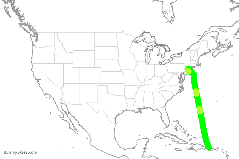 Turbulence forecast map for JBU538, BQN to JFK