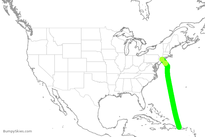 Turbulence forecast map for JBU539, JFK to BQN
