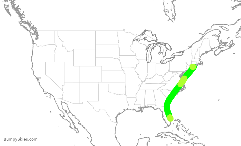 Turbulence forecast map for JBU545, ISP to KDJT