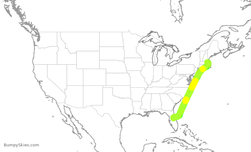 Turbulence forecast map for JBU551, BOS to MCO