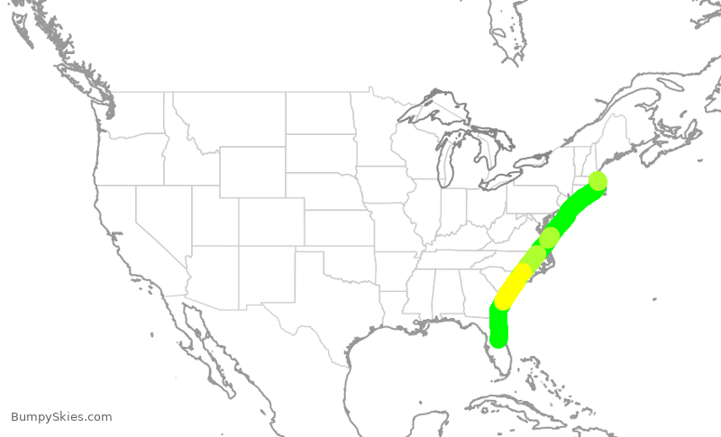 Turbulence forecast map for JBU552, BOS to MCO